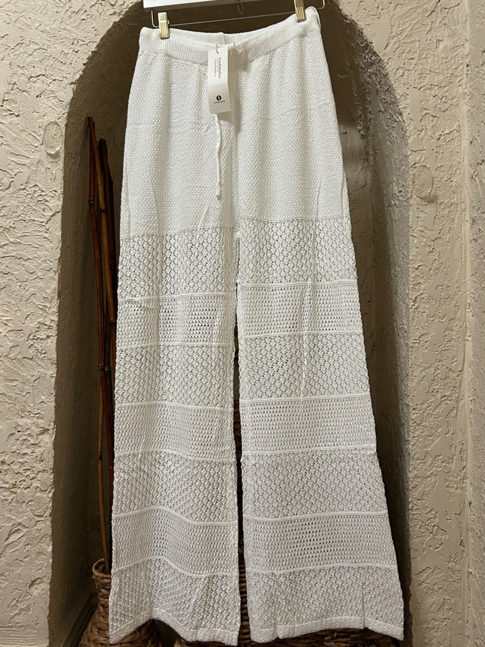 SAODIMALLSU Women’s White Crochet Swim Coverup Pants -  Beach Trousers